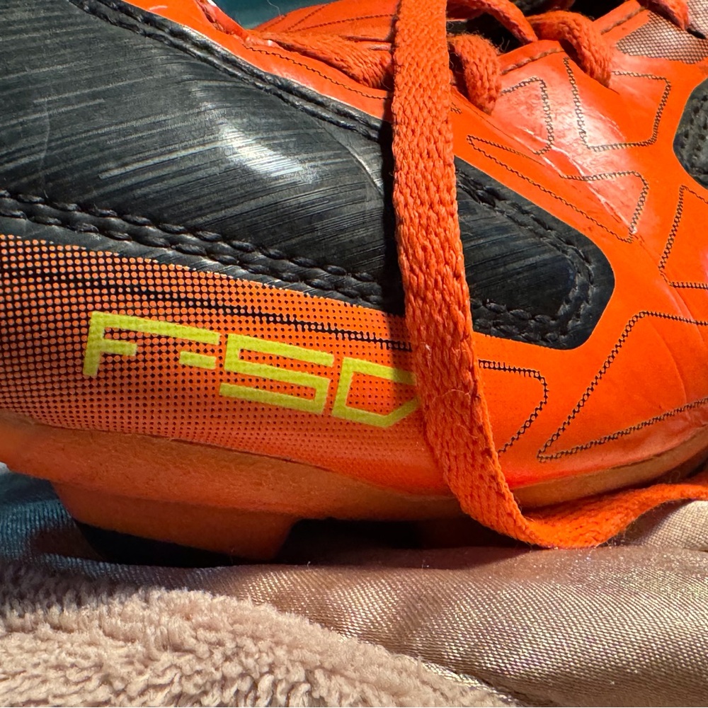 Adidas F50 Leather Black/Orange Soccer  Cleats  - Men’s size10.5